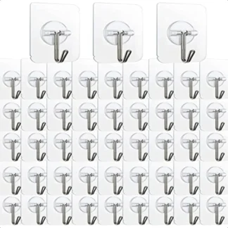 Paquete de 100 ganchos adhesivos para pared, ganchos autoadhesivos de alta resistencia de 24 libras máximos, ganchos de pared adhesivos reutilizables transparentes para colgar
