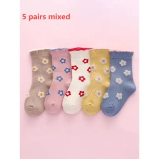 5 pares de calcetines para niños, calcetines finos de malla nueva de primavera y verano para niñas, serie Little Flower (1)