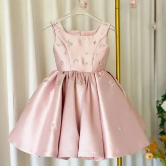 Vestidos de lujo para niños, vestido de princesa de satén rosa para niñas, actuación de Piano, fiesta Formal de graduación, cumpleaños, boda, vestido hinchado