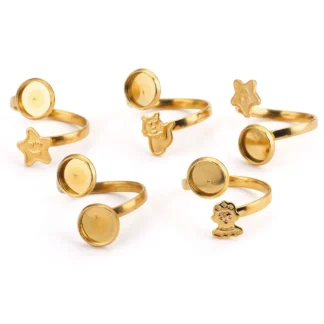 Anillo abierto de acero inoxidable chapado en oro, 10 piezas, 8mm, Base plana en blanco, cabujones de resina, bandeja, bisel, fabricación de joyas