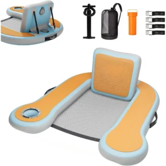 Flotadores inflables para piscina para adultos, límite de peso de 300 libras, sillas flotantes para piscina con portavasos y 20 ° -80 ° Respaldo ajustable