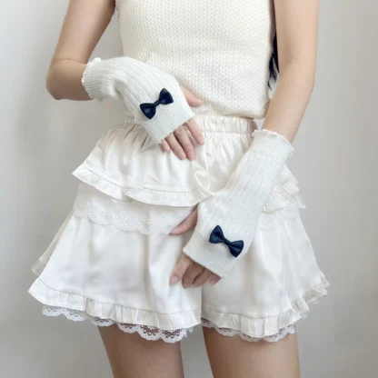 Tome fotografías uñas dulce lindo arco tejido brazo cálido mangas postizas cubierta guantes largos sin dedos uñas herramienta de exhibición de fotografía