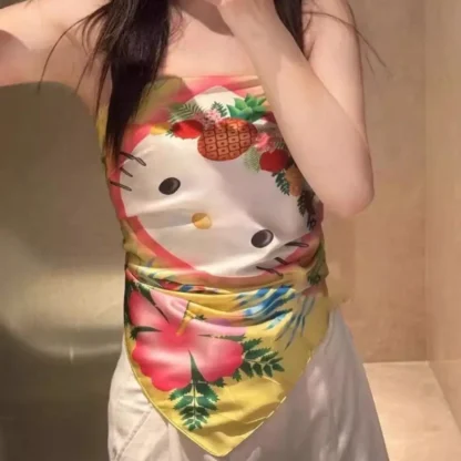 2025 nuevo estilo de chica caliente Hello Kitty tubo superior vacaciones en la playa chica bufanda y2k sexy camisetas delgadas Anime periférico bolso decoración