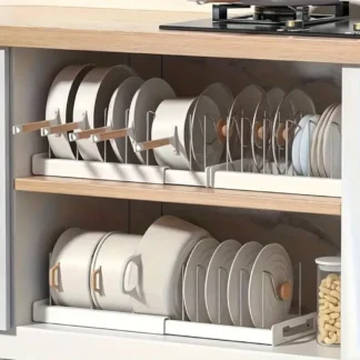 Organizador de cocina definitivo, estante expandible que ahorra espacio con soporte para tapa de olla, estante para utensilios, cajón extraíble para cocinar ordenada, 1 ud.