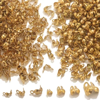 50 Uds. Conector de acero inoxidable chapado en oro PVD, cierre, cuentas de extremo engarzado para pulsera, collar, cadenas, tapas de extremo DIY, accesorios de joyería