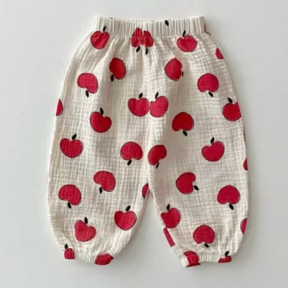 Pantalones informales holgados finos con estampado de amor para niño y niña, pantalones antimosquitos florales suaves, cómodos, de algodón, Verano