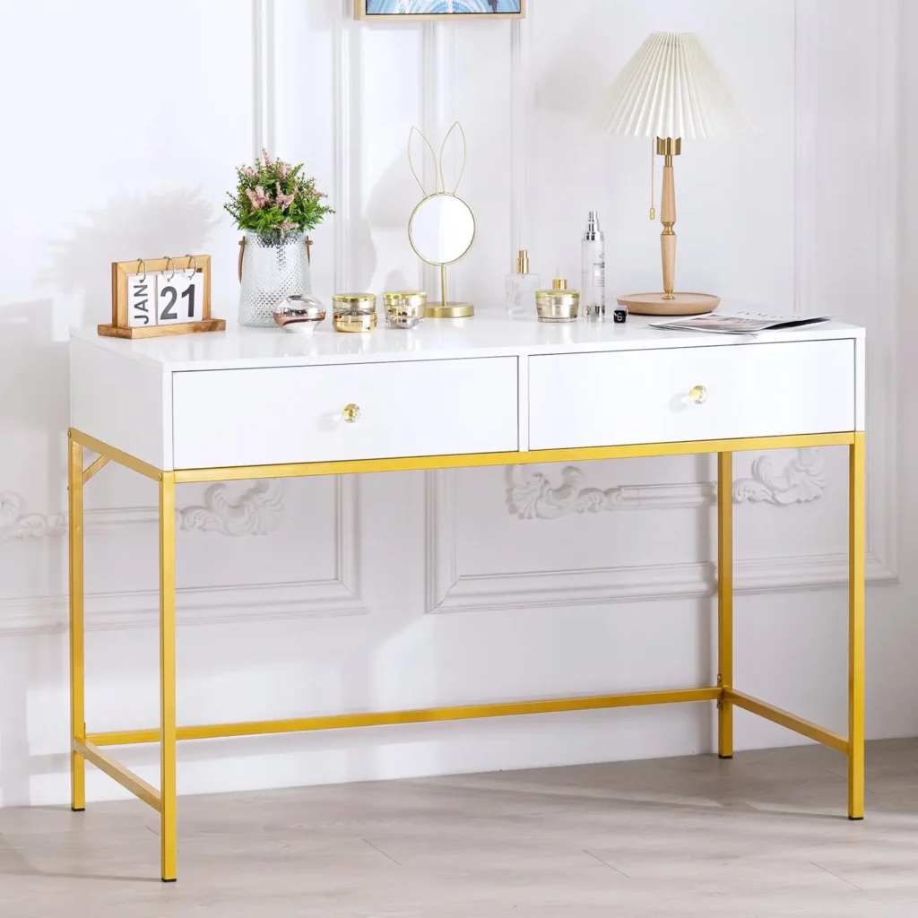 Bumblr-tocador blanco con cajones, mesa de maquillaje con pata dorada, escritorio para ordenador, 47"