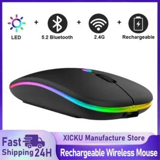 Ratón inalámbrico recargable silencioso retroiluminado con LED ratones PC portátil ordenador Mous 2,4 Ghz receptor Bluetooth modo Dual ratones ópticos