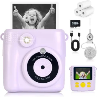 Cámara de impresión instantánea para cámara de 2,4 pulgadas Impresión instantánea con papel Tarjeta de 32G Juguetes digitales como regalos de cumpleaños de Navidad para niñas B