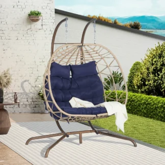 Silla de huevo doble con soporte colgante para interiores y exteriores, cesta de mimbre para Patio, columpio para huevos, hamaca, sillas para huevos con resistencia a los rayos UV