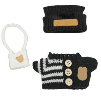 Conjunto de ropa para muñeca tejida de 17cm, accesorios, bonito gorro de punto, camiseta tejida, bolsa de punto, negro, sin muñeca