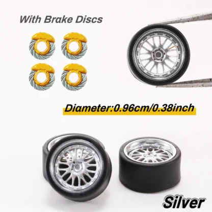 Ruedas de resina para coche modelo 1/64 y neumáticos de goma para actualización de Hot Wheels con llantas de Metal y rotores de freno Kicarmod