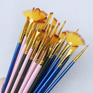 10 unids/set de pinceles de pintura de acuarela con mango de madera de pelo de nailon, juego de pinceles de pintura artística acrílica al óleo DIY, pinceles para principiantes