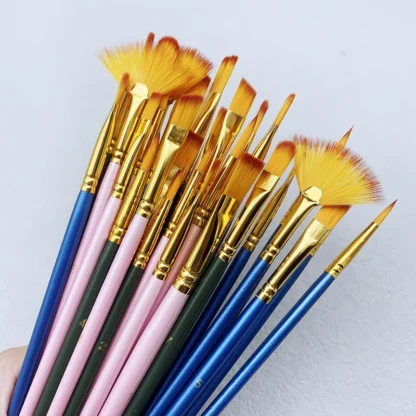 10 unids/set de pinceles de pintura de acuarela con mango de madera de pelo de nailon, juego de pinceles de pintura artística acrílica al óleo DIY, pinceles para principiantes