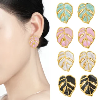‌ Colección de verano Pendientes de follaje de acero inoxidable Joyería de lujo ligera hipoalergénica para mujeres, para uso diario y fiesta