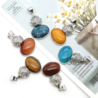 Concha con incrustaciones de piedra Natural en forma de calabaza, colgante Retro ahuecado de alta calidad, accesorios para collar de moda de nicho DIY, 28x44mm