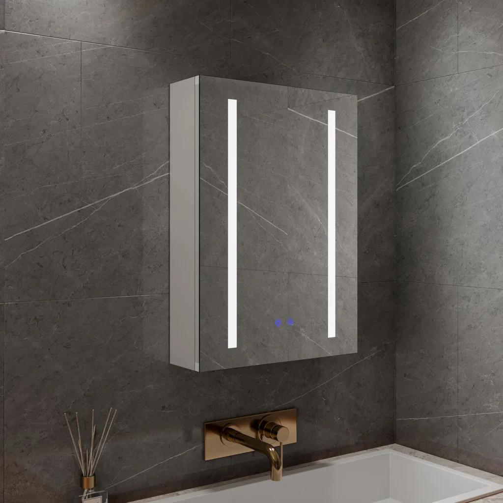 Desempañador de montaje en superficie moderno, tocador de almacenamiento de medicina Led inteligente iluminado, inodoro con armario con espejo para Baño