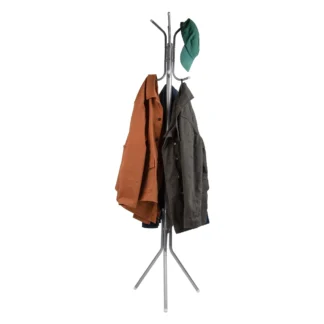 Perchero de metal de pie, colgador para sombreros, 8 ganchos para chaqueta, monedero, perchero para bufandas, soporte para árbol de paraguas, ligero, plateado