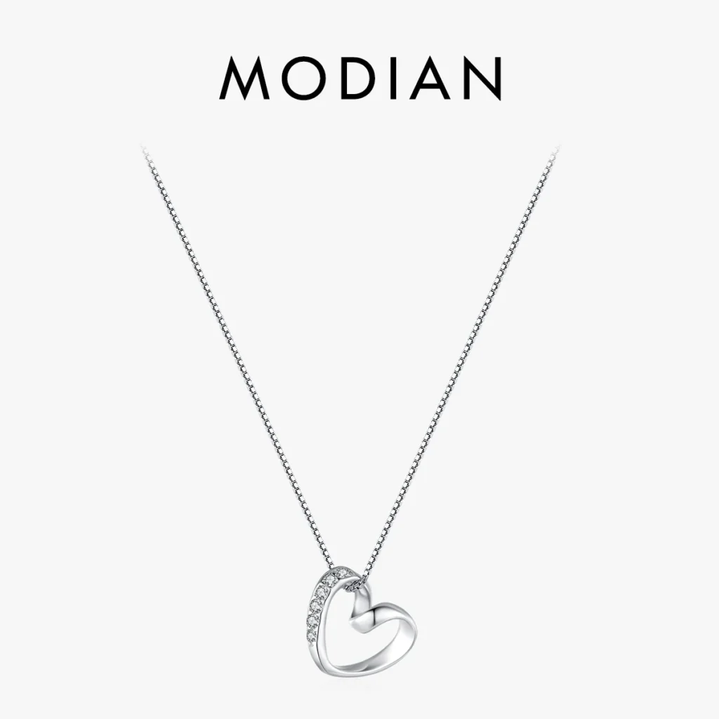 MODIAN-collar con colgante de corazón Simple romántico de Plata de Ley 925, cadena de eslabones clásica para el cuello para mujer, regalos de joyería fina de boda