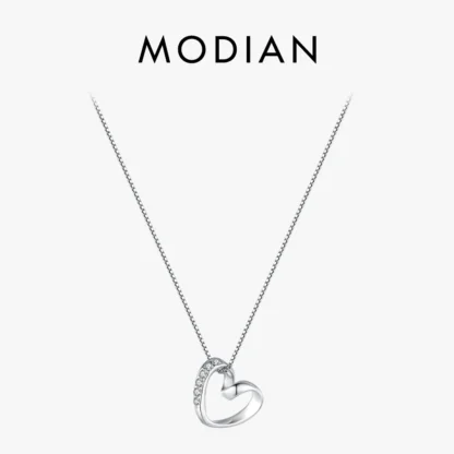 MODIAN-collar con colgante de corazón Simple romántico de Plata de Ley 925, cadena de eslabones clásica para el cuello para mujer, regalos de joyería fina de boda