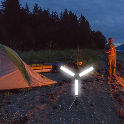 Linterna de camping con carga USB de 3 cabezales con trípode para taller, garaje al aire libre