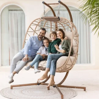 Silla de huevo con columpio doble con soporte, extragrande, para interiores y exteriores, de mimbre, para 2 personas, cesta colgante de Patio de gran tamaño con