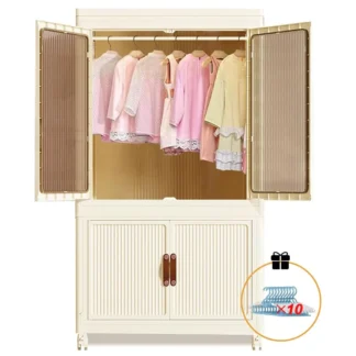 Armario plegable con ruedas, Bardrobe 25''-2 capas, organizador de armario de almacenamiento de ropa para ropa, libros para el hogar/oficina
