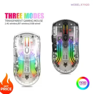 Ratón para juegos Bluetooth, conexión triple RGB, carcasa transparente, ratón inalámbrico con cable Esports para PC/Mac, ordenador y portátil