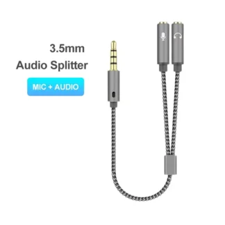 Divisor de auriculares con micrófono de audio de 3,5 mm, divisor de auriculares estéreo, audio de 3,5 mm, cable Jack Y de 4 polos para PS4, auriculares para juegos de PC, Xbox One
