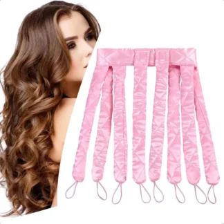 Diadema rizador de pelo sin calor para cabello largo, varilla rizadora Heatl satinada con correa ajustable durante la noche, rodillo rizador sin calor para W