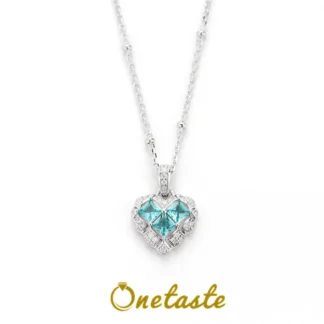 Turmalina azul Plata de Ley 925 Zirconia cúbica corazón colgante collar mujeres delicado de moda gargantilla brillante collares regalo
