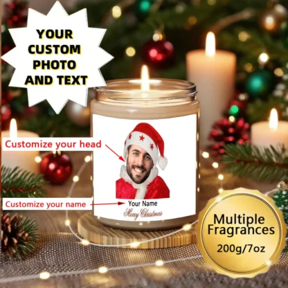 Velas personalizadas de 7oz, personaliza tu avatar y texto, cera de soja sin humo, decoración del hogar de aromaterapia de ambiente navideño