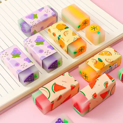 12 Uds. Borrador de frutas, suministros escolares, bonito personaje de dibujos animados, Material práctico y seguro para estudiantes