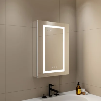 Reloj desempañador con Interruptor táctil de tocador moderno y pantalla de temperatura, mueble de baño de medicina inteligente con espejo LED