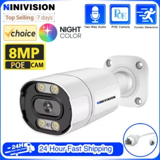 Cámara de seguridad IP tipo bala para exteriores, videocámara Ultra HD de 8MP, 3840x2160p, impermeable IP67, lente de 3,6mm, Audio bidireccional, CCTV, 4K