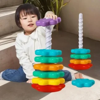Baby Montessori Puzzle Spinner y juego de torre de arco iris apilable; Desarrollar habilidades motoras; Set de regalo perfecto para niños