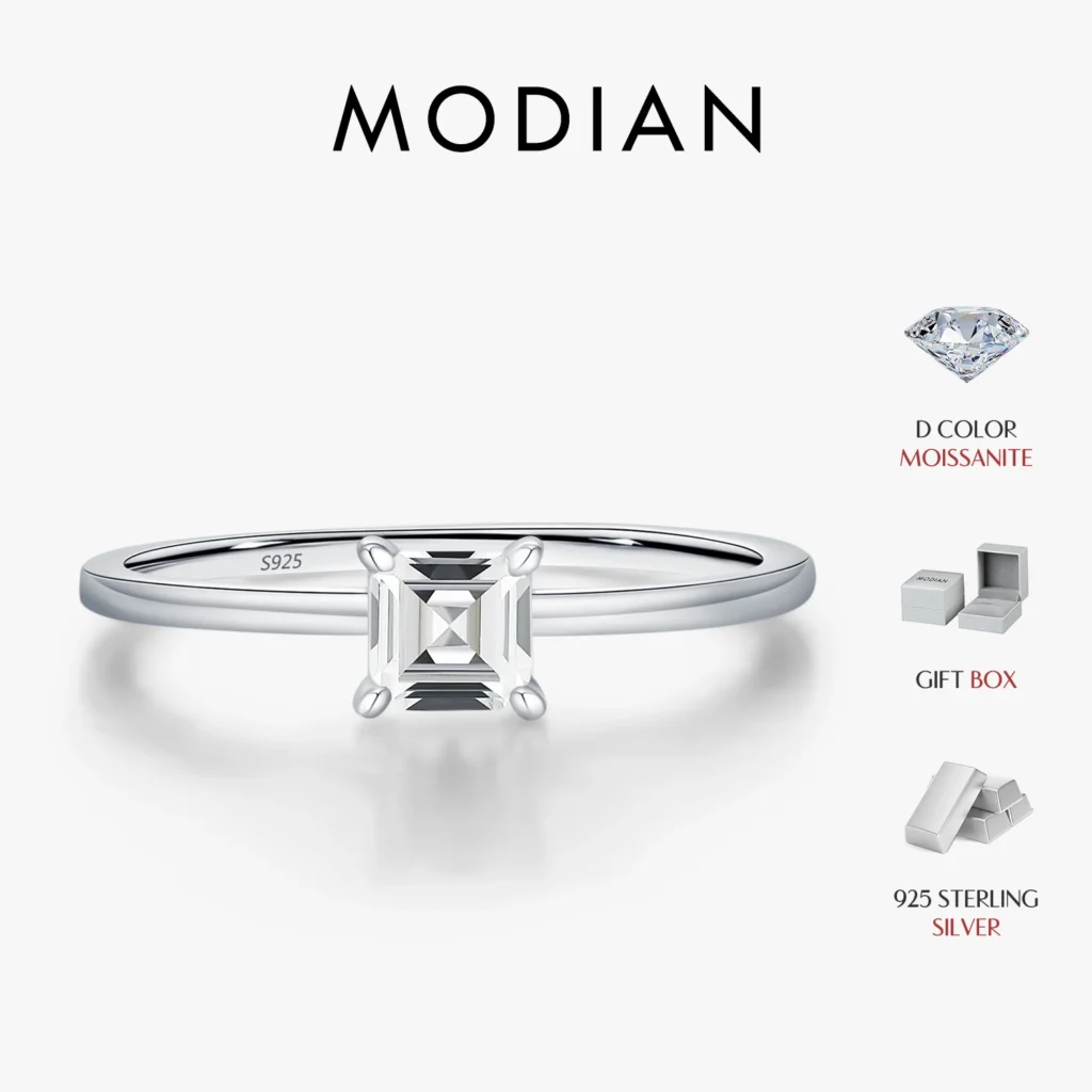 Anillos de dedo clásicos de Plata de Ley 925 de moissanita cuadrada de Color D con corte esmeralda MODIAN para mujer, joyería llamativa de boda