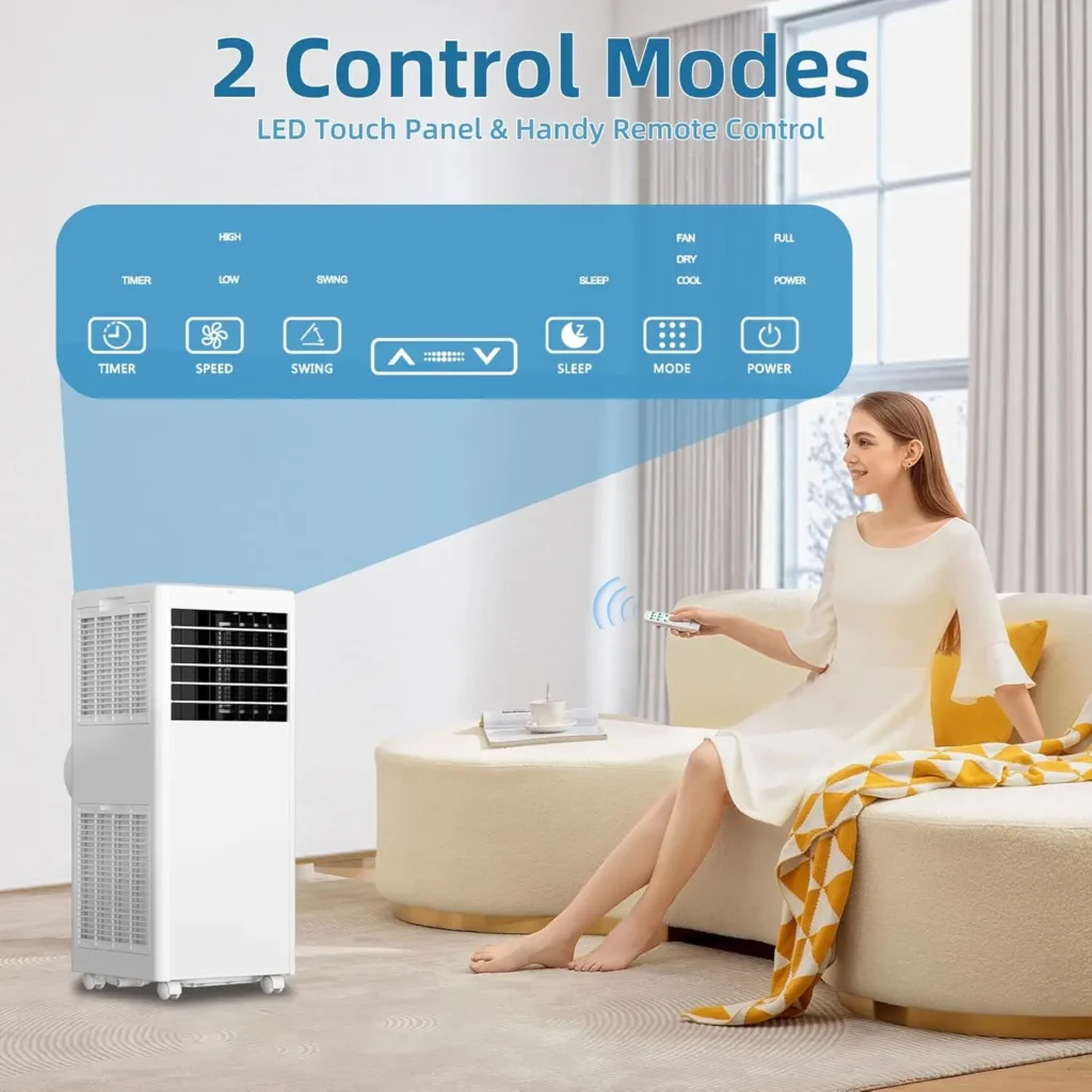 Aire acondicionado de 8.000 BTU con deshumidificador incorporado, unidad de CA para habitaciones de hasta 350 pies cuadrados: control remoto, kit de ventana, 3 velocidades de ventilador