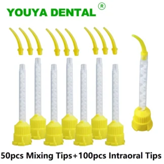 150 Uds materiales dentales goma de silicona para odontología cabezal mezclador de transporte puntas de mezcla de impresión desechables puntas intraorales 1:1