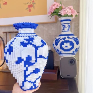 28cm creativo DIY estilo chino jarrón de porcelana azul y blanca rompecabezas bloques de construcción juguetes educativos para niños regalo de ladrillo