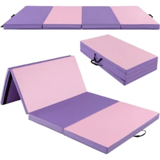 Estera de gimnasia de 8' x 4' x 2", estera plegable con asas de transporte, sujetadores de gancho y bucle, 4 paneles para ejercicio físico, yoga