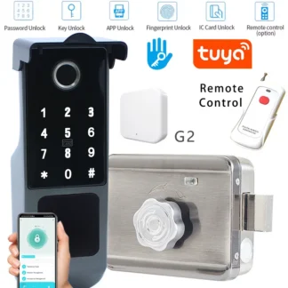 Cerradura inteligente con puerta de enlace integrada, versión TTLock, huella dactilar, contraseña, llave, tarjeta IC, Control remoto, desbloqueo, cerraduras de llanta eléctricas