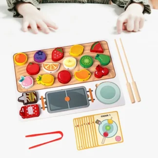 Juguete interactivo de frutas de madera, casa de juegos de comida de simulación, juguete a juego de frutas para niños pequeños, exquisito Montessori