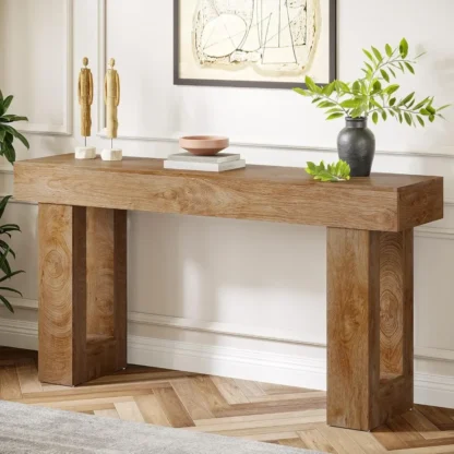 Mesa consola de granja, mesa de sofá estrecha de 63 pulgadas de largo detrás del sofá, mesa rectangular de madera para entrada, sala de estar