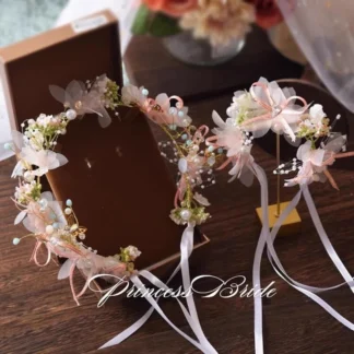 Corona de pelo de princesa para niños, diadema Floral, estética, bonita perla de imitación, sombreros de fotografía para bebé, niño pequeño, niña de las flores
