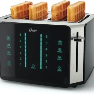 Tostadora de 4 rebanadas, pantalla táctil, acero inoxidable, temporizador digital, 6 configuraciones de sombra, fácil de limpiar, bandeja para migas extraíble