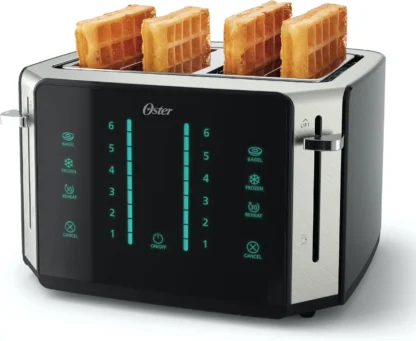 Tostadora de 4 rebanadas, pantalla táctil, acero inoxidable, temporizador digital, 6 configuraciones de sombra, fácil de limpiar, bandeja para migas extraíble