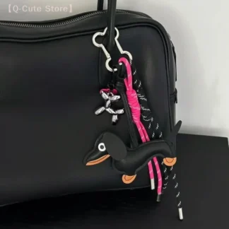 LLavero de perro salchicha negro y rosa a la moda, llavero de cuero dulce y fresco para cachorro, colgante para bolso de moda, decoración, accesorios para llaves Y2K