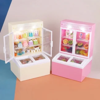 Congelador de bebidas en miniatura para casa de muñecas, supermercado brillante, gabinete de helados, modelo de decoración, juguete, regalo de fiesta, accesorios para casa de muñecas