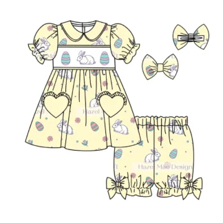 Monos de bebé de manga corta a cuadros coloridos colección de Pascua estampado de conejito para niños y niñas ropa de bebé